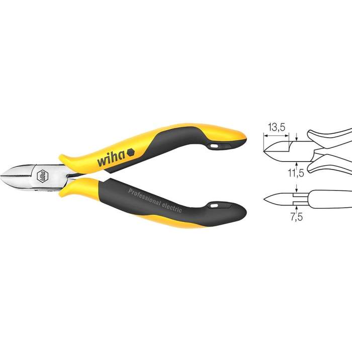 Wiha 26831 Z 44 1 04 115 mm Profesyonel ESD Profesyonel ESD çapraz kesiciler geniş, yarı yuvarlak başlı, eğimli kenarlı