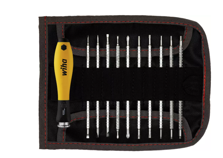 Wiha 31499 269T11 SYSTEM 4 Değiştirilebilir bıçak setli tornavida SYSTEM 4 ESD çeşitli 12 kişilik ve rulo torba dahil