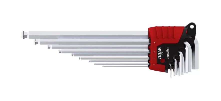 Wiha 37351 369RH9 ErgoStar L-key seti ErgoStar tutucu Altıgen top uçlu MagicRing® mat krom kaplamalı 10 kişilik.