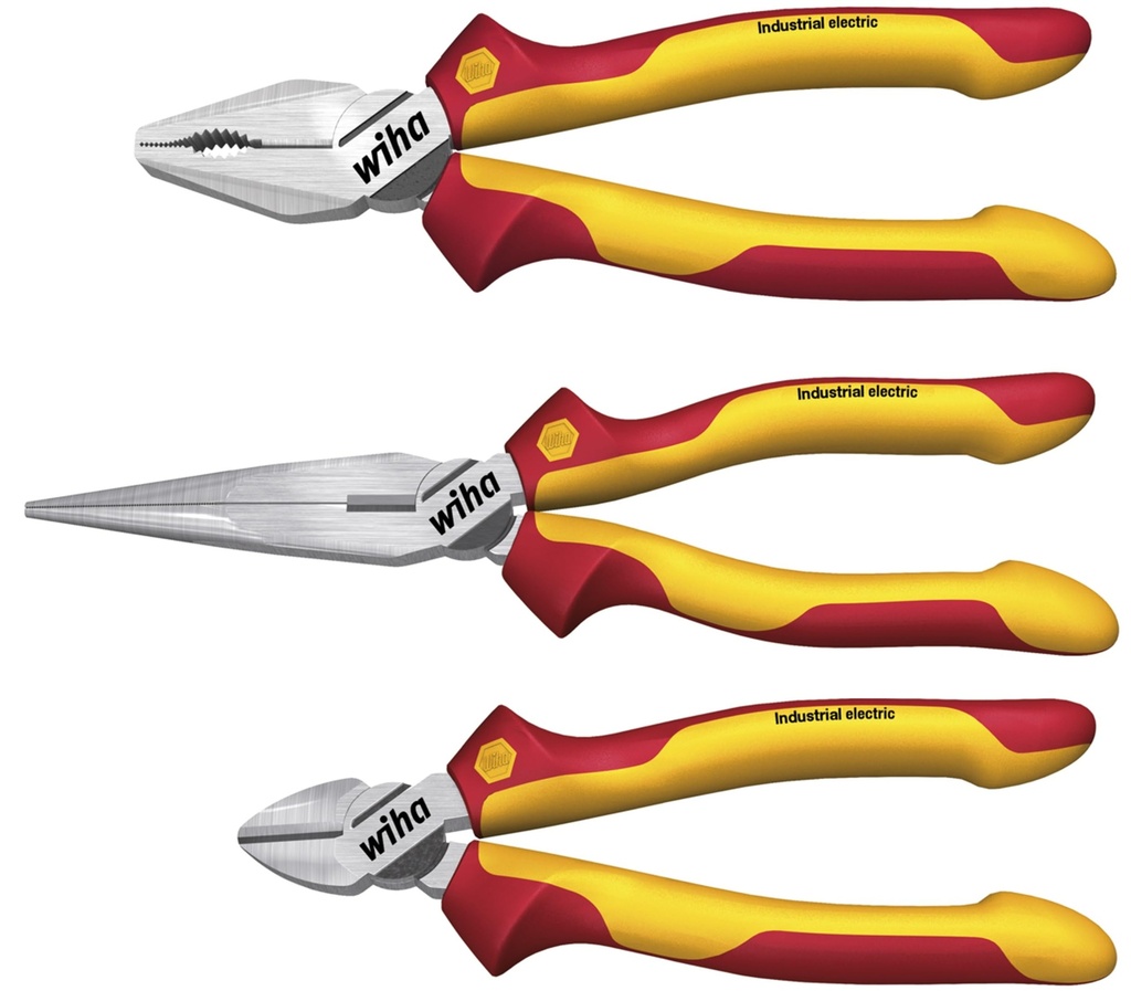 Wiha 38637 Z 99 0 09 001 Endüstriyel elektrikli pense seti Endüstriyel elektrikli kombinasyon pense, iğne burun pense, çapraz kesiciler 3 kişi.