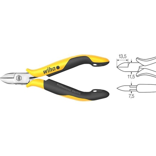 [W26831] Wiha 26831 Z 44 1 04 115 mm Profesyonel ESD Profesyonel ESD çapraz kesiciler geniş, yarı yuvarlak başlı, eğimli kenarlı