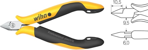 [W33521] Wiha 33521 Z 40 3 04 115 mm Profesyonel ESD Profesyonel ESD çapraz kesiciler, kenarı eğimsiz dar, sivri başlı kesiciler