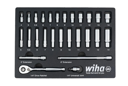 [WT33395] Wiha Tools 33395 27pc 1/4 Mm Sockets In Foam